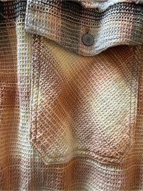 Free People Cream and Tan Waffle Knit Jean Jacket